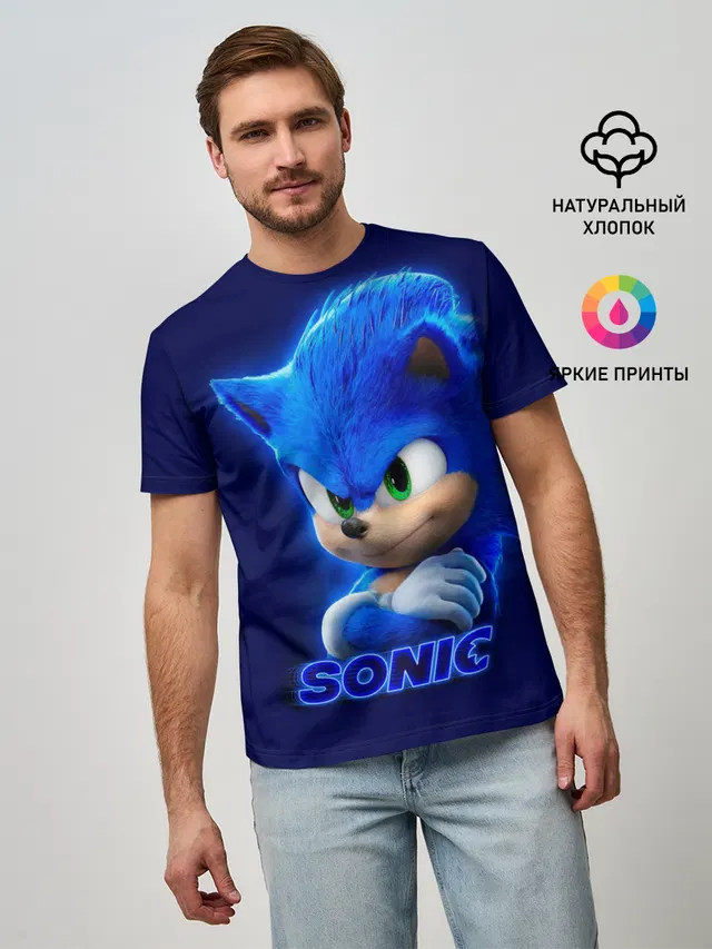 Мужская базовая футболка с принтом «Sonic the Hedgehog (film)»