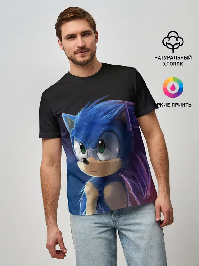 Мужская базовая футболка с принтом «Sonic Movie»