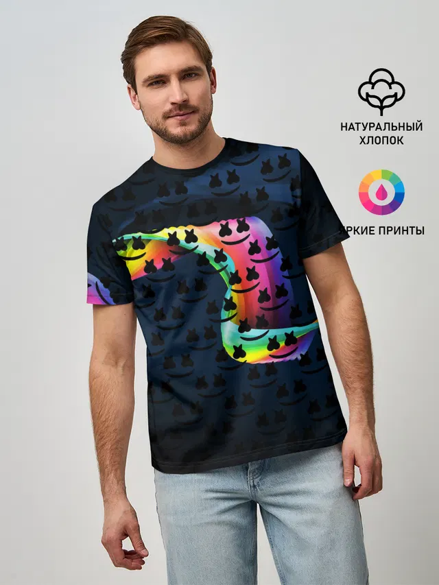 Мужская базовая футболка с принтом «Rainbow — MARSMELLO»