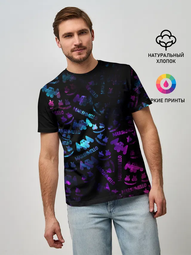 Мужская базовая футболка с принтом «Neon gradient — MARSMELLO»