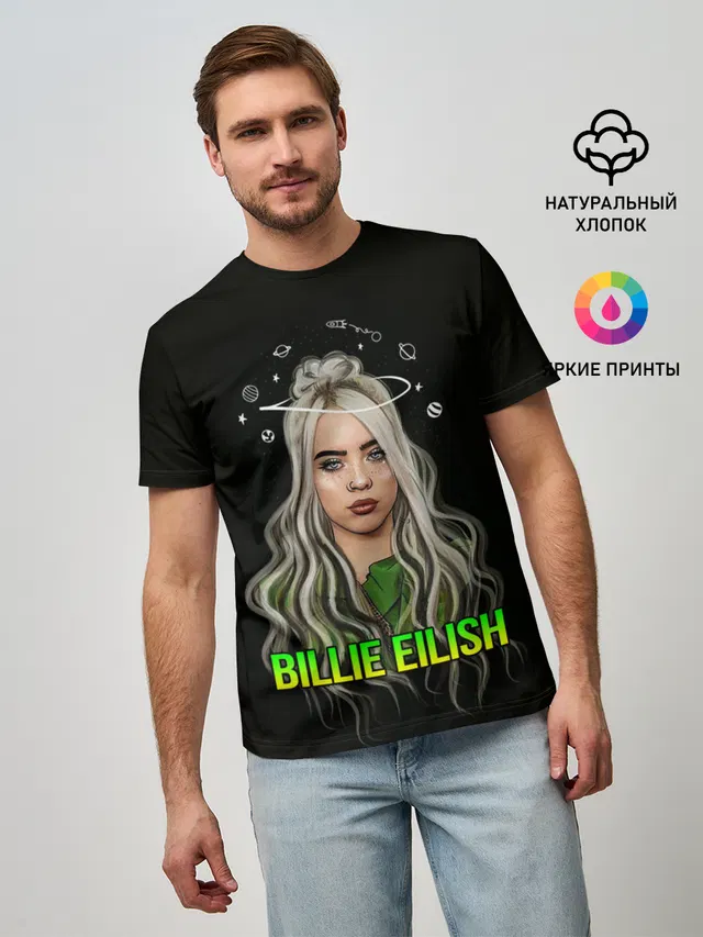 Мужская базовая футболка с принтом «Billie Eilish»