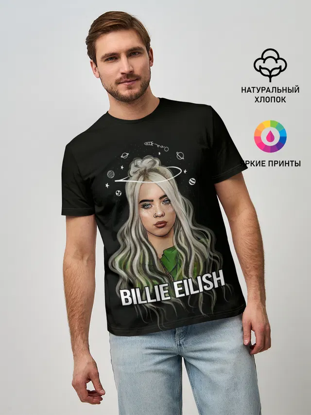 Мужская базовая футболка с принтом «Billie Eilish»
