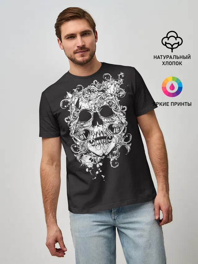 Мужская базовая футболка с принтом «Skull 1»