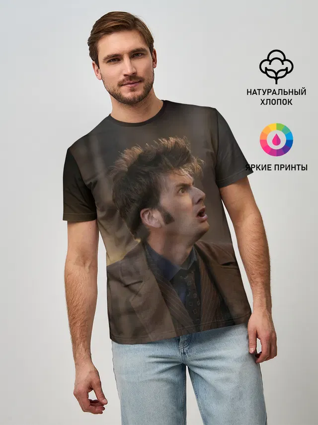 Мужская базовая футболка с принтом «10th Doctor — 10th DOCTOR WHO»