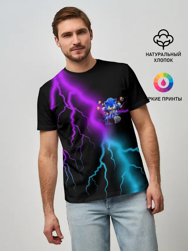 Мужская базовая футболка с принтом «Lightning»