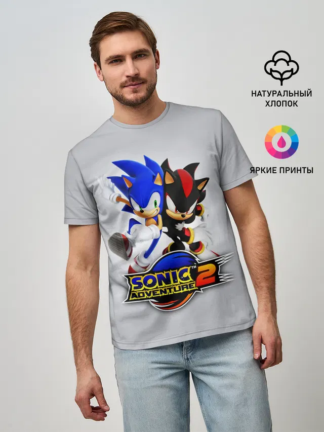 Мужская базовая футболка с принтом «Соник — SONIC & SHADOW»