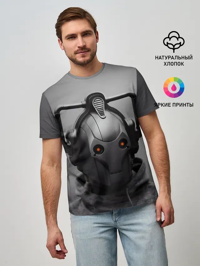 Мужская базовая футболка с принтом «Cyberman»