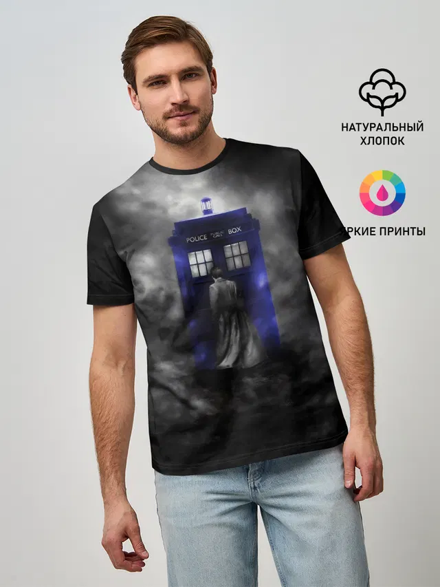 Мужская базовая футболка с принтом «TARDIS — THE DOCTOR»