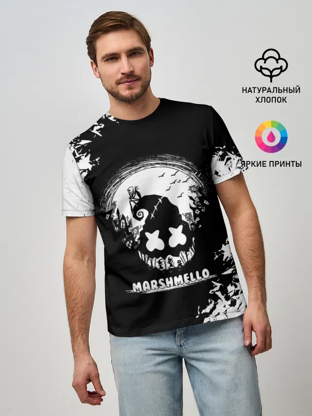 Мужская базовая футболка с принтом «Marshmello Кошмар»