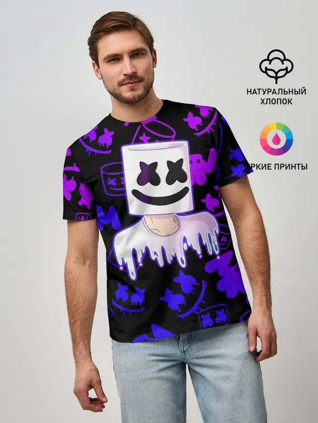 Мужская базовая футболка с принтом «Marshmello»