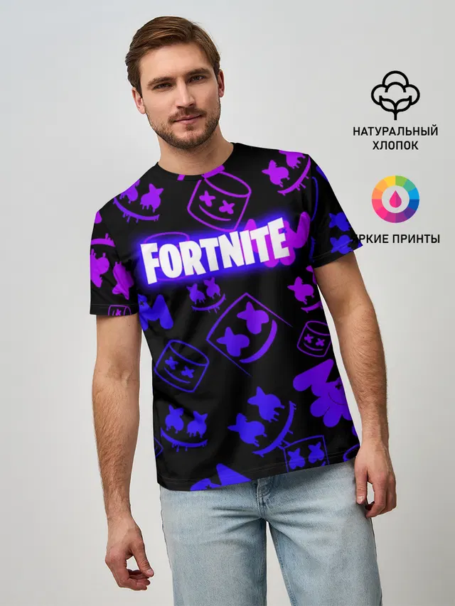 Мужская базовая футболка с принтом «Фортнайт — FORTNITE MARSHMELLO»