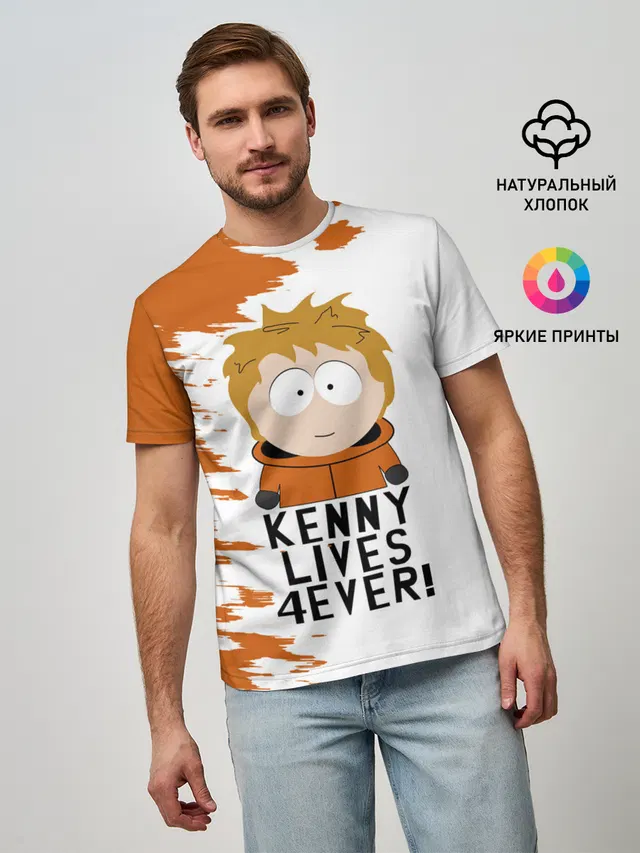 Мужская базовая футболка с принтом «Кенни вечно живой!»