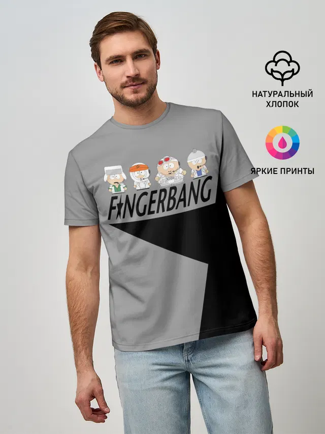 Мужская базовая футболка с принтом «Fingerbang»
