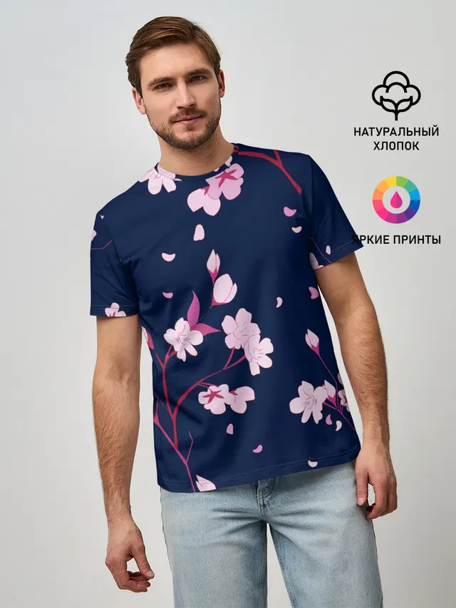 Мужская базовая футболка с принтом «Sakura — Сакура»