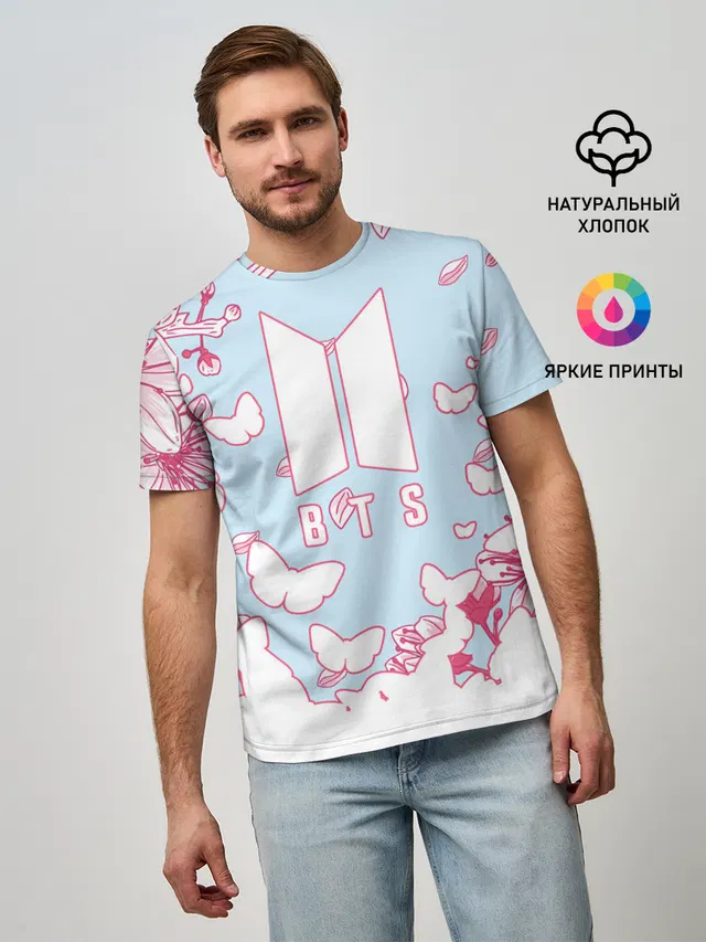 Мужская базовая футболка с принтом «BTS»