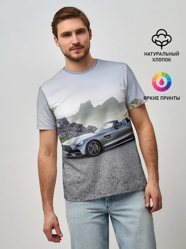 Мужская базовая футболка с принтом «Merсedes — Mercedes V8 Biturbo»