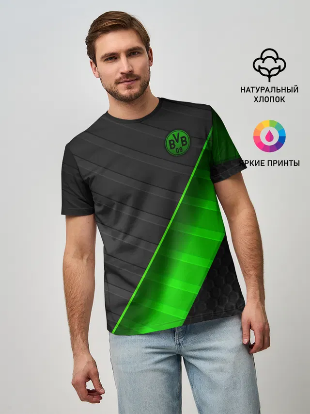 Мужская базовая футболка с принтом «Abstract Design — FC Borussia»