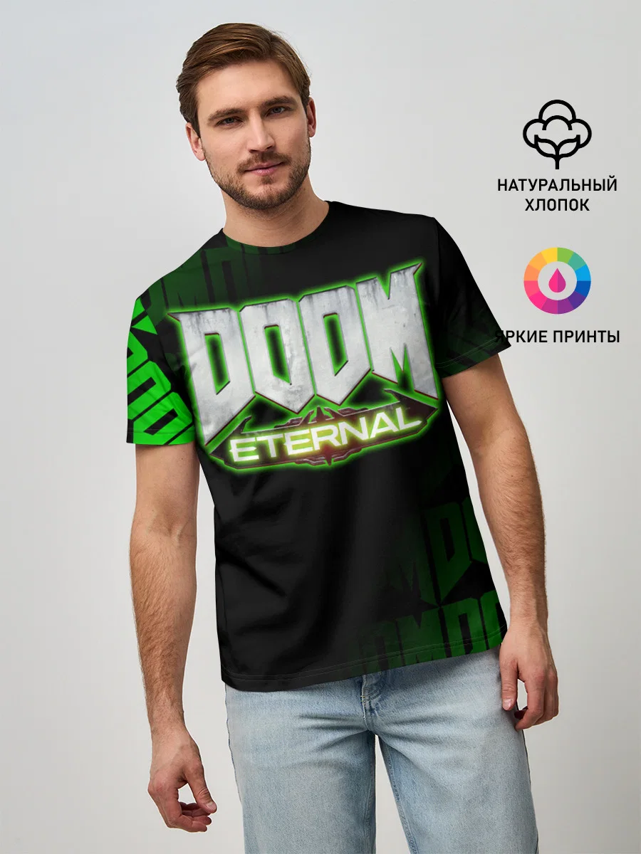 Мужская базовая футболка с принтом «DOOM: ETERNAL.», вид спереди