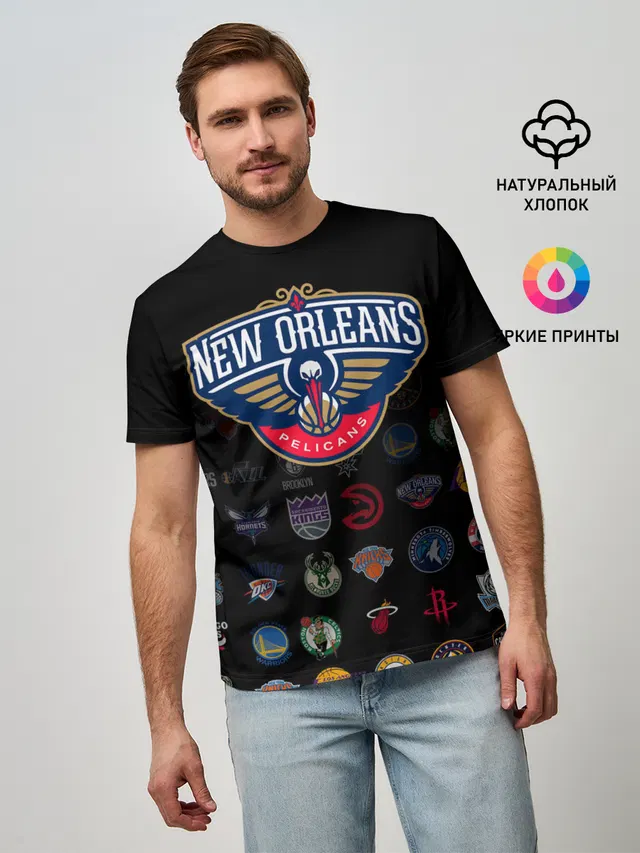 Мужская базовая футболка с принтом «НБА — New Orleans Pelicans»
