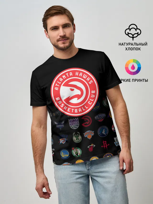 Мужская базовая футболка с принтом «НБА — Atlanta Hawks»