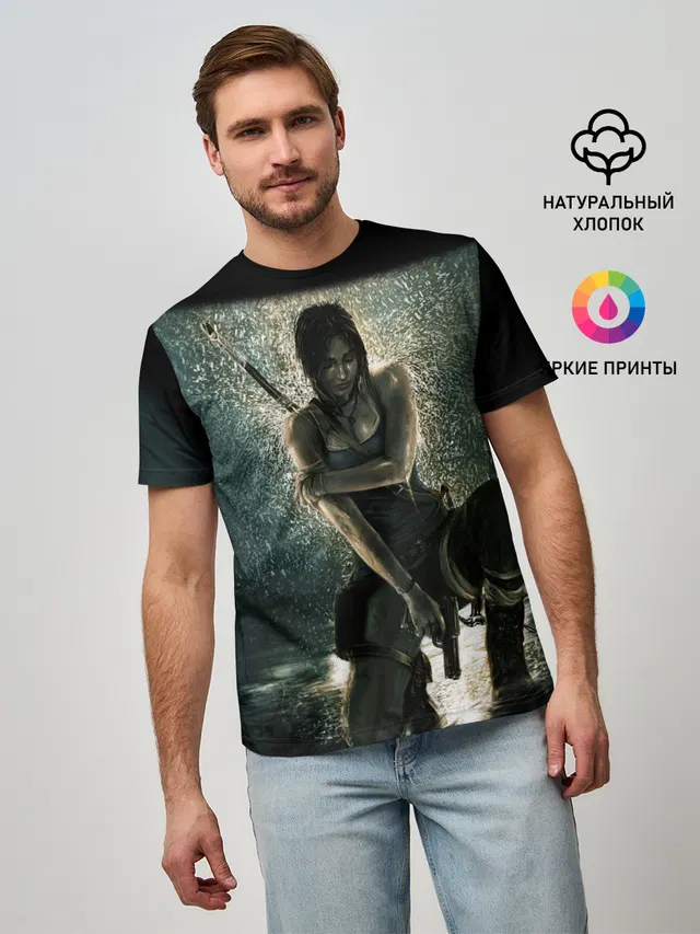Мужская базовая футболка с принтом «Lara Croft»