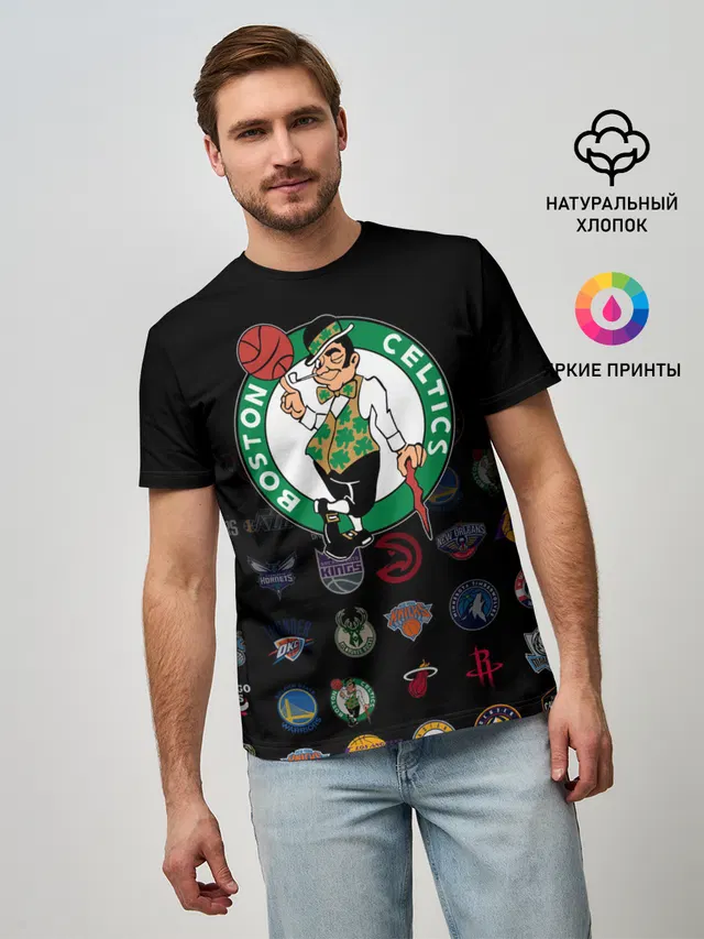 Мужская базовая футболка с принтом «НБА — Boston Celtics»