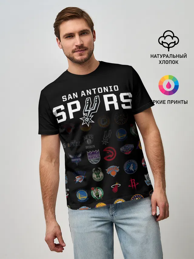 Мужская базовая футболка с принтом «НБА — San Antonio Spurs»