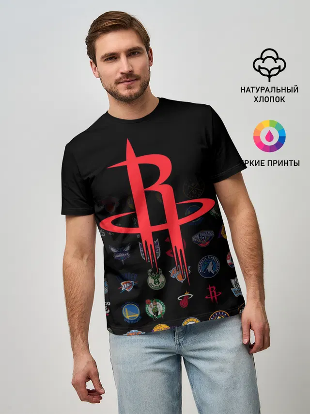 Мужская базовая футболка с принтом «НБА — Houston Rockets»