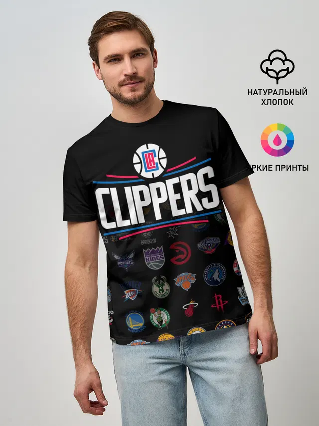 Мужская базовая футболка с принтом «НБА — Los Angeles Clippers»