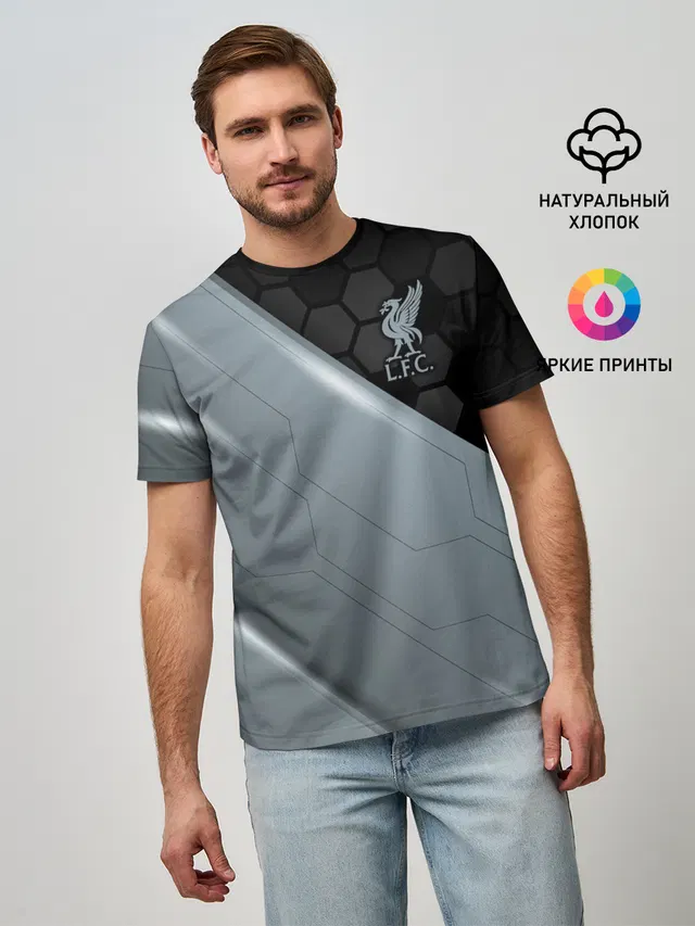 Мужская базовая футболка с принтом «Hexagon — Liverpool F.C.»