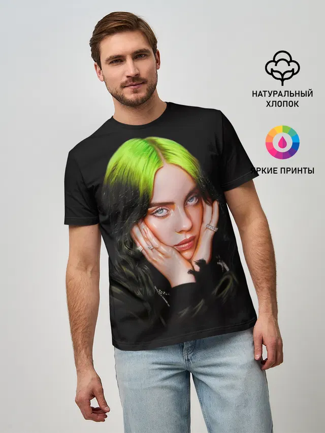 Мужская базовая футболка с принтом «Billie Eilish»