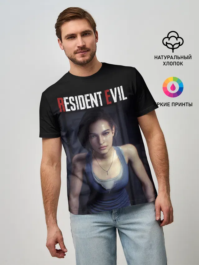 Мужская базовая футболка с принтом «Резидент Ивил — Jill Valentine»