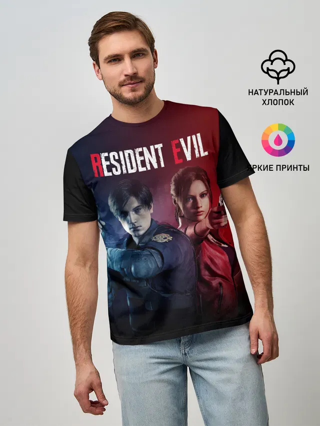 Мужская базовая футболка с принтом «Leon Kennedy — Resident Evil 2»