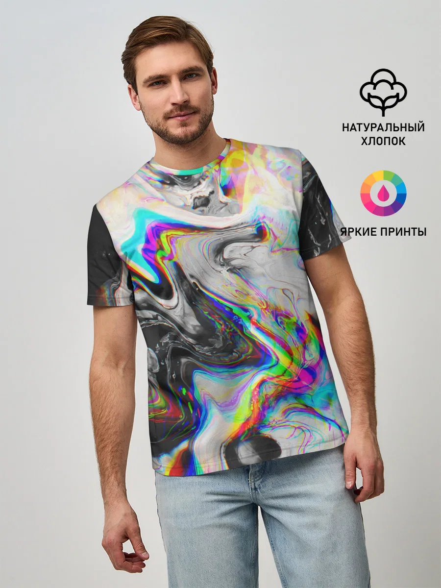 Мужская базовая футболка с принтом «DIGITAL ABSTRACT GLITCH | ГЛИТЧ», вид спереди