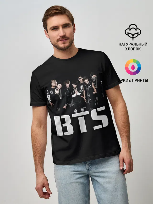 Мужская базовая футболка с принтом «BTS»