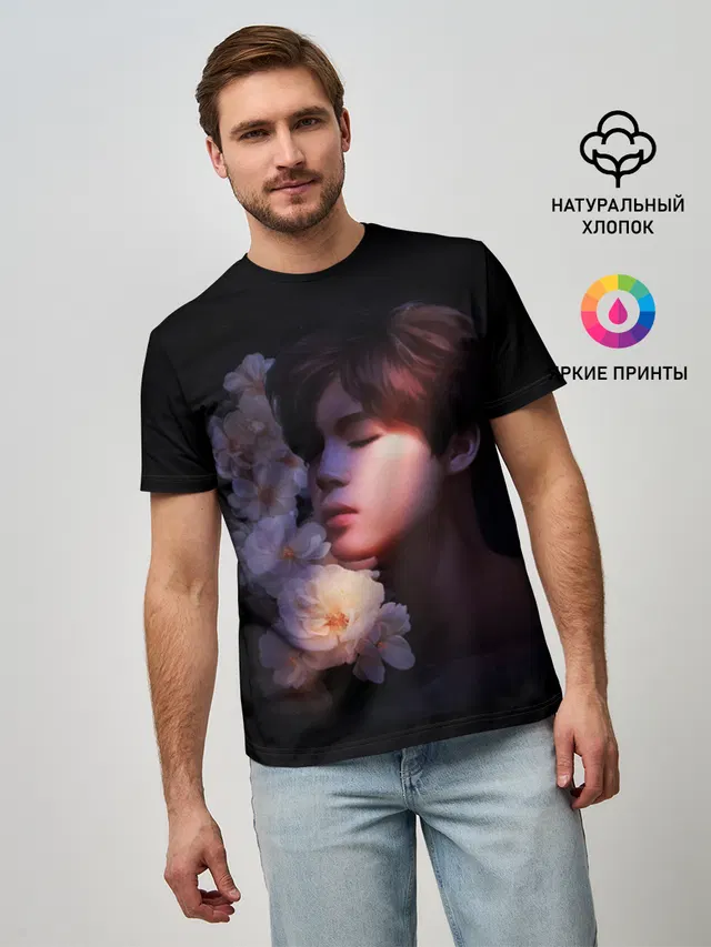 Мужская базовая футболка с принтом «BTS»