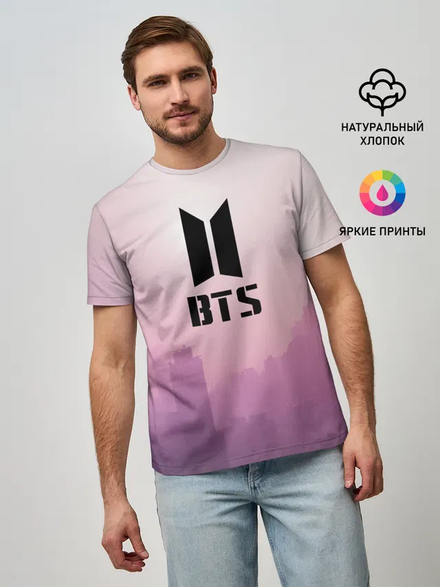 Мужская базовая футболка с принтом «BTS»