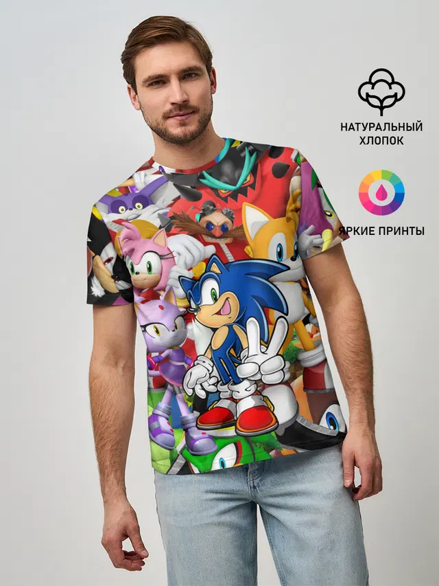 Мужская базовая футболка с принтом «Соник — Sonic ПЕРСОНАЖИ»