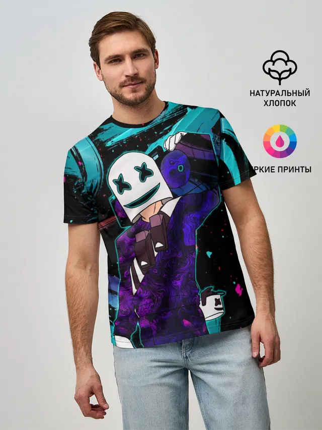 Мужская базовая футболка с принтом «Marshmello — COSMO DJ»