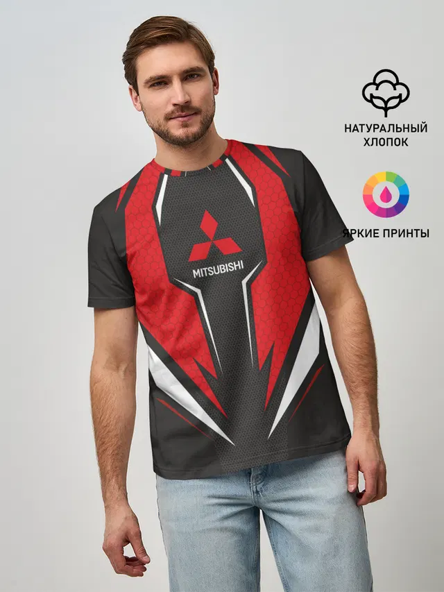 Мужская базовая футболка с принтом «Mitsubishi — Mitsubishi Driver team Red»