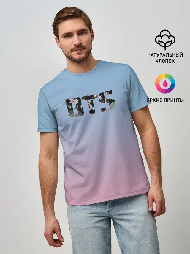 Мужская базовая футболка с принтом «BTS»