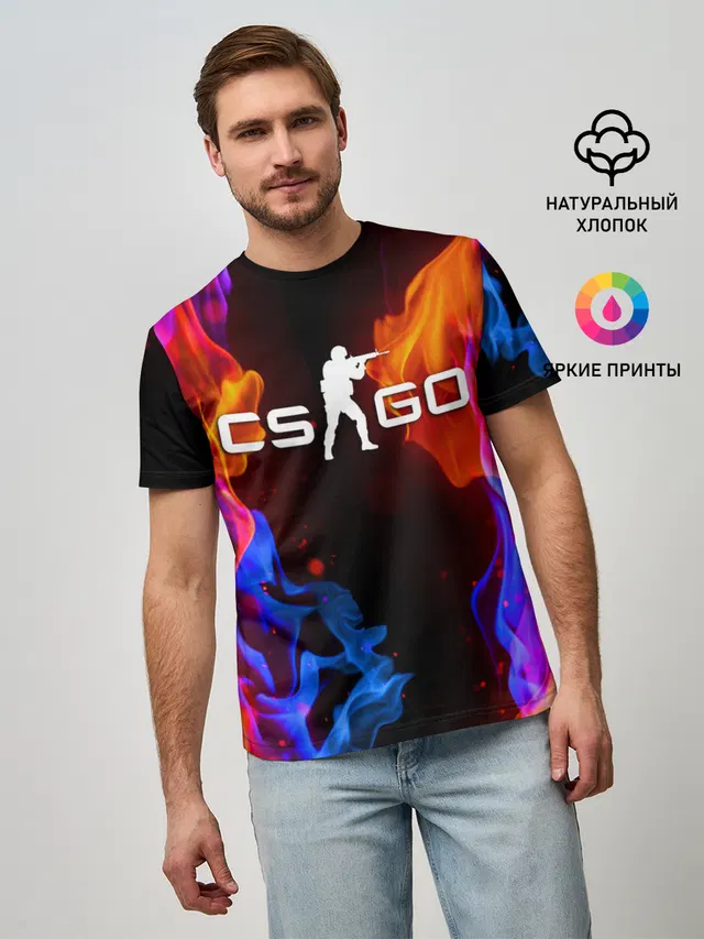 Мужская базовая футболка с принтом «Counter-Strike — CS:GO FIRE»