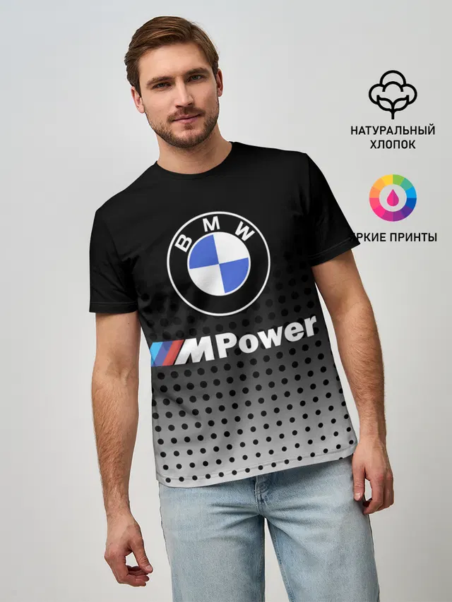 Мужская базовая футболка с принтом «BMW»