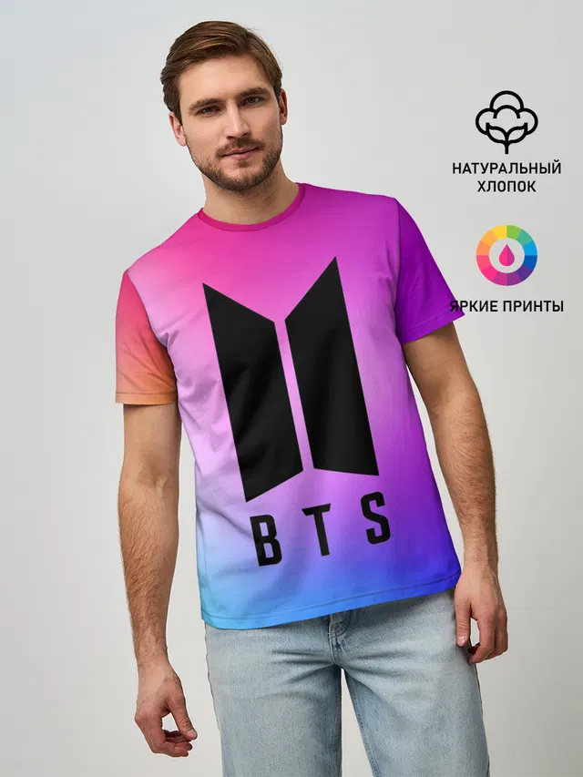 Мужская базовая футболка с принтом «BTS»