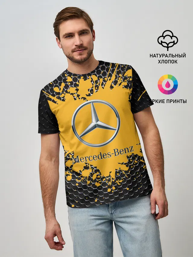 Мужская базовая футболка с принтом «Mercedes star — mercedes»