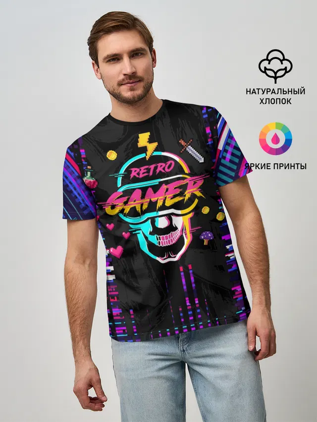 Мужская базовая футболка с принтом «Разные игры — RETROGAMER3D47»