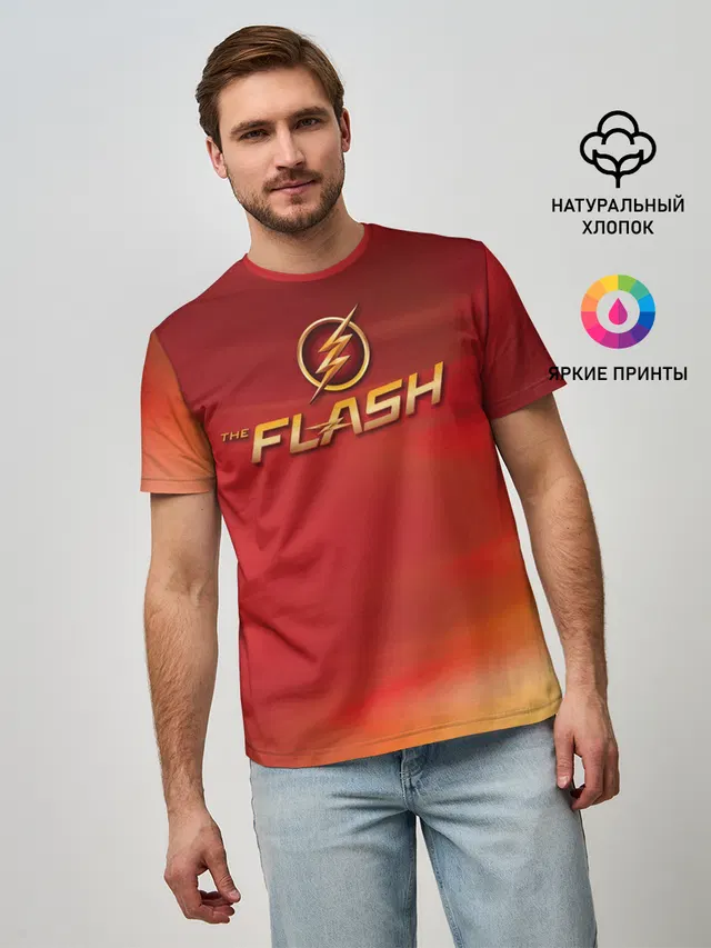 Мужская базовая футболка с принтом «Флэш — The Flash Logo Pattern»