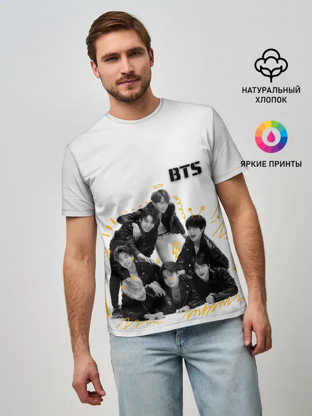 Мужская базовая футболка с принтом «BTS»