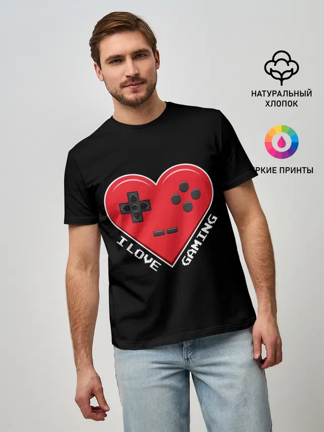Мужская базовая футболка с принтом «Разные игры — I Love Gaming»