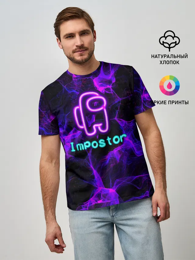 Мужская базовая футболка с принтом «Амонг Ас — Impostor NEON»